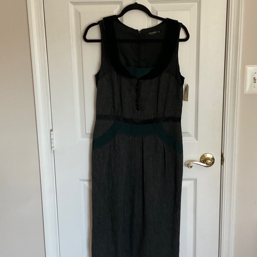 NWT ETRO DRESS 12 eu46 black grey stunning details